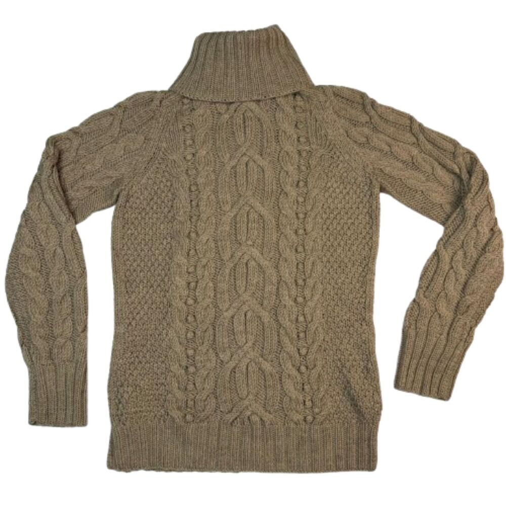 J.Crew Handknit 100% Wool Cable Knit Fisherman Turtleneck Sweater Taupe M